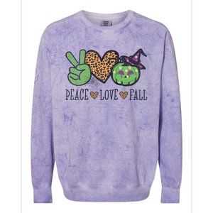 Halloween Peace Love Fall Pumpkin Hearts Green Gift Colorblast Crewneck Sweatshirt