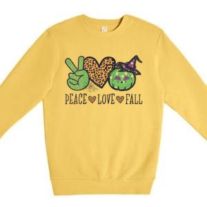 Halloween Peace Love Fall Pumpkin Hearts Green Gift Premium Crewneck Sweatshirt