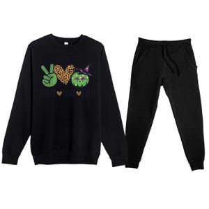 Halloween Peace Love Fall Pumpkin Hearts Green Gift Premium Crewneck Sweatsuit Set