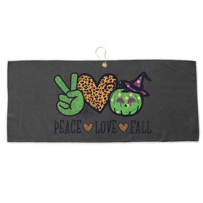 Halloween Peace Love Fall Pumpkin Hearts Green Gift Large Microfiber Waffle Golf Towel