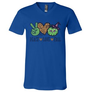 Halloween Peace Love Fall Pumpkin Hearts Green Gift V-Neck T-Shirt