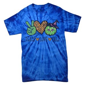 Halloween Peace Love Fall Pumpkin Hearts Green Gift Tie-Dye T-Shirt