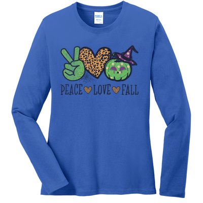 Halloween Peace Love Fall Pumpkin Hearts Green Gift Ladies Long Sleeve Shirt