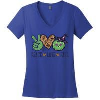 Halloween Peace Love Fall Pumpkin Hearts Green Gift Women's V-Neck T-Shirt