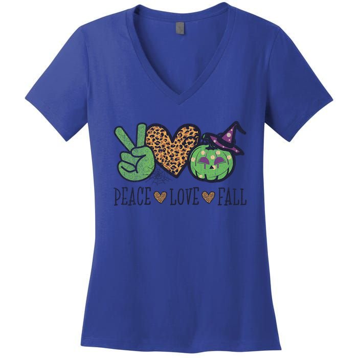 Halloween Peace Love Fall Pumpkin Hearts Green Gift Women's V-Neck T-Shirt