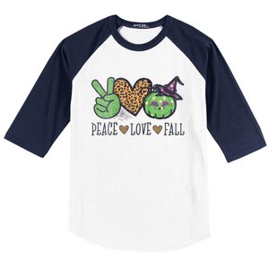 Halloween Peace Love Fall Pumpkin Hearts Green Gift Baseball Sleeve Shirt