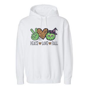 Halloween Peace Love Fall Pumpkin Hearts Green Gift Garment-Dyed Fleece Hoodie