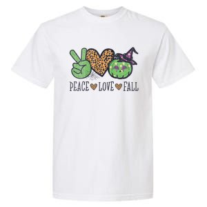 Halloween Peace Love Fall Pumpkin Hearts Green Gift Garment-Dyed Heavyweight T-Shirt