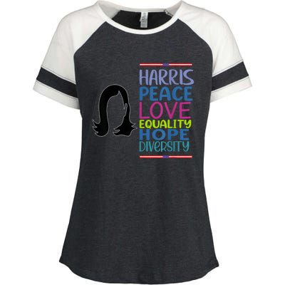 Harris Peace Love Equality Hope Diversity Enza Ladies Jersey Colorblock Tee