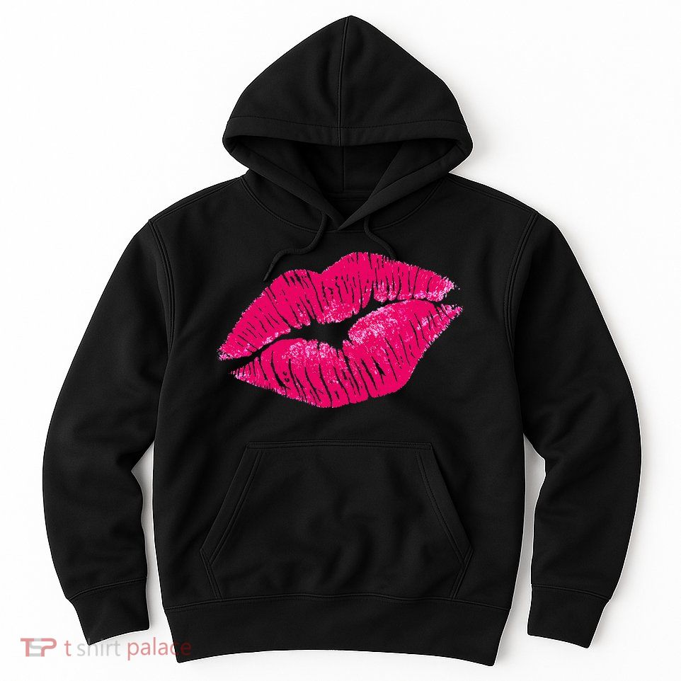 Hot Pink Lips Neon 80s Lipstick Party Hoodie