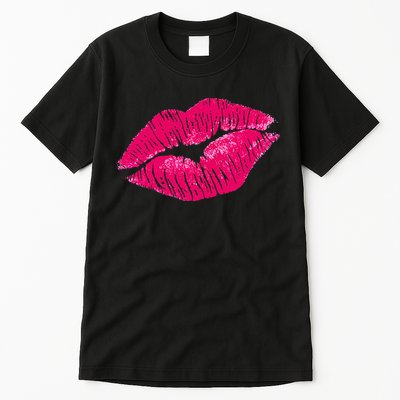 Hot Pink Lips Neon 80s Lipstick Party Tall T-Shirt