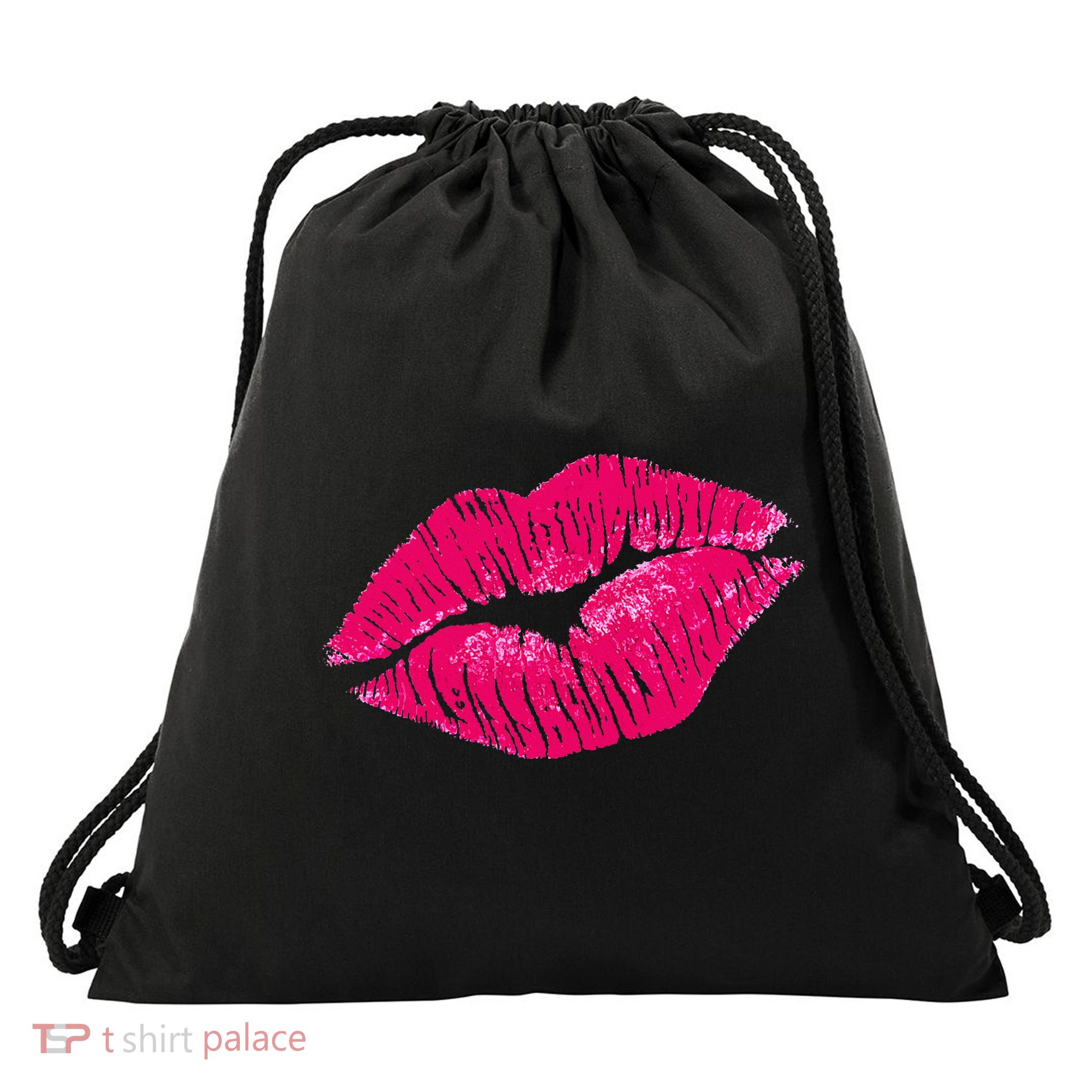 Hot Pink Lips Neon 80s Lipstick Party Drawstring Bag