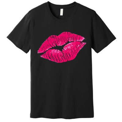 Hot Pink Lips Neon 80s Lipstick Party Premium T-Shirt