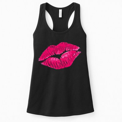 Hot Pink Lips Neon 80s Lipstick Party Womens Tank Top