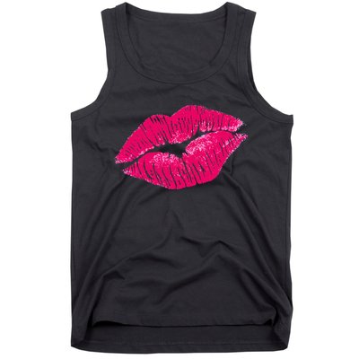 Hot Pink Lips Neon 80s Lipstick Party Tank Top