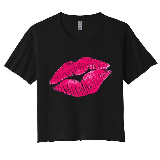 Hot Pink Lips Neon 80s Lipstick Party Crop Top