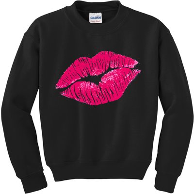 Hot Pink Lips Neon 80s Lipstick Party Kids Sweatshirt