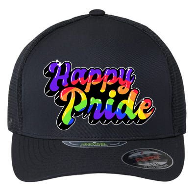 Happy Pride LGBT Flag Retro Flexfit Unipanel Trucker Cap