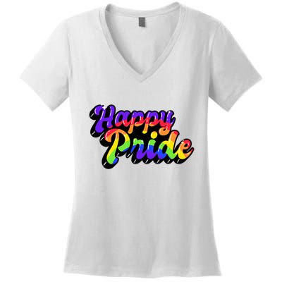 Happy Pride LGBT Flag Retro Women's V-Neck T-Shirt