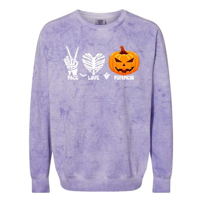 Halloween Peace Love Pumpkin Funny Skeleton Hand And Heart Cute Gift Colorblast Crewneck Sweatshirt