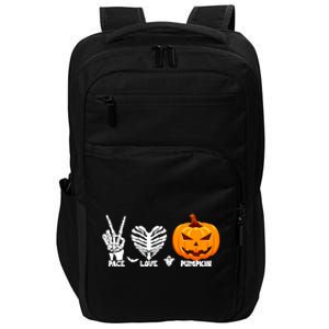 Halloween Peace Love Pumpkin Funny Skeleton Hand And Heart Cute Gift Impact Tech Backpack