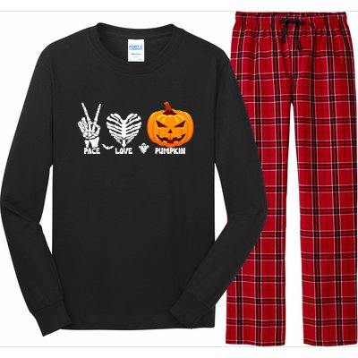 Halloween Peace Love Pumpkin Funny Skeleton Hand And Heart Cute Gift Long Sleeve Pajama Set