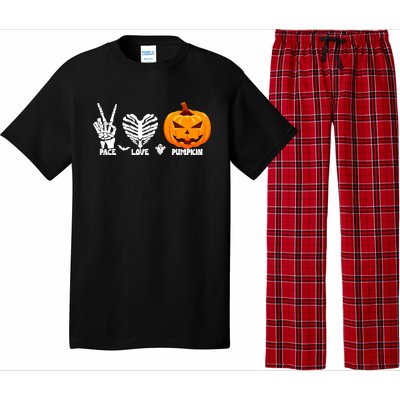 Halloween Peace Love Pumpkin Funny Skeleton Hand And Heart Cute Gift Pajama Set