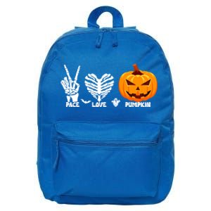 Halloween Peace Love Pumpkin Funny Skeleton Hand And Heart Cute Gift 16 in Basic Backpack