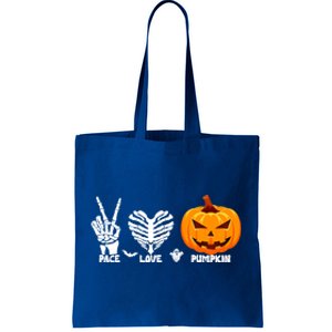 Halloween Peace Love Pumpkin Funny Skeleton Hand And Heart Cute Gift Tote Bag