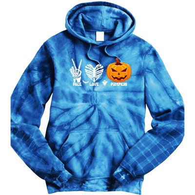 Halloween Peace Love Pumpkin Funny Skeleton Hand And Heart Cute Gift Tie Dye Hoodie