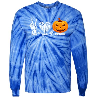 Halloween Peace Love Pumpkin Funny Skeleton Hand And Heart Cute Gift Tie-Dye Long Sleeve Shirt