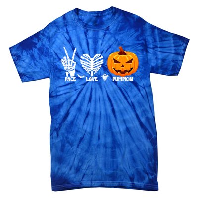 Halloween Peace Love Pumpkin Funny Skeleton Hand And Heart Cute Gift Tie-Dye T-Shirt