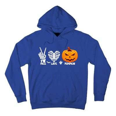 Halloween Peace Love Pumpkin Funny Skeleton Hand And Heart Cute Gift Tall Hoodie