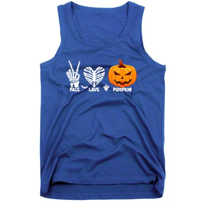 Halloween Peace Love Pumpkin Funny Skeleton Hand And Heart Cute Gift Tank Top