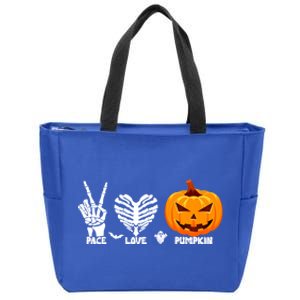 Halloween Peace Love Pumpkin Funny Skeleton Hand And Heart Cute Gift Zip Tote Bag