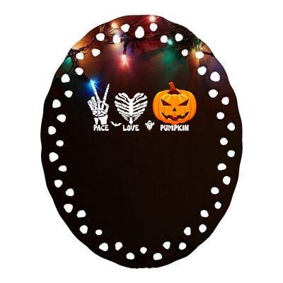 Halloween Peace Love Pumpkin Funny Skeleton Hand And Heart Cute Gift Ceramic Oval Ornament