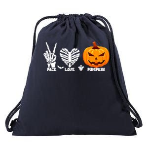 Halloween Peace Love Pumpkin Funny Skeleton Hand And Heart Cute Gift Drawstring Bag