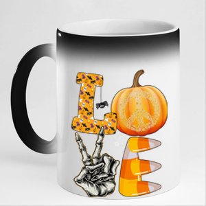 Halloween Peace Love And Pumpkins Fall Funny Gift 11oz Black Color Changing Mug