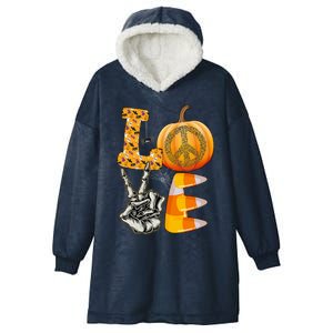 Halloween Peace Love And Pumpkins Fall Funny Gift Hooded Wearable Blanket