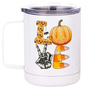 Halloween Peace Love And Pumpkins Fall Funny Gift 12 oz Stainless Steel Tumbler Cup