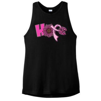 Hope Pink Leopard Print Sunflower Breast Cancer Awareness Ladies PosiCharge Tri-Blend Wicking Tank