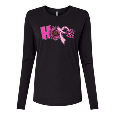 Hope Pink Leopard Print Sunflower Breast Cancer Awareness Womens Cotton Relaxed Long Sleeve T-Shirt