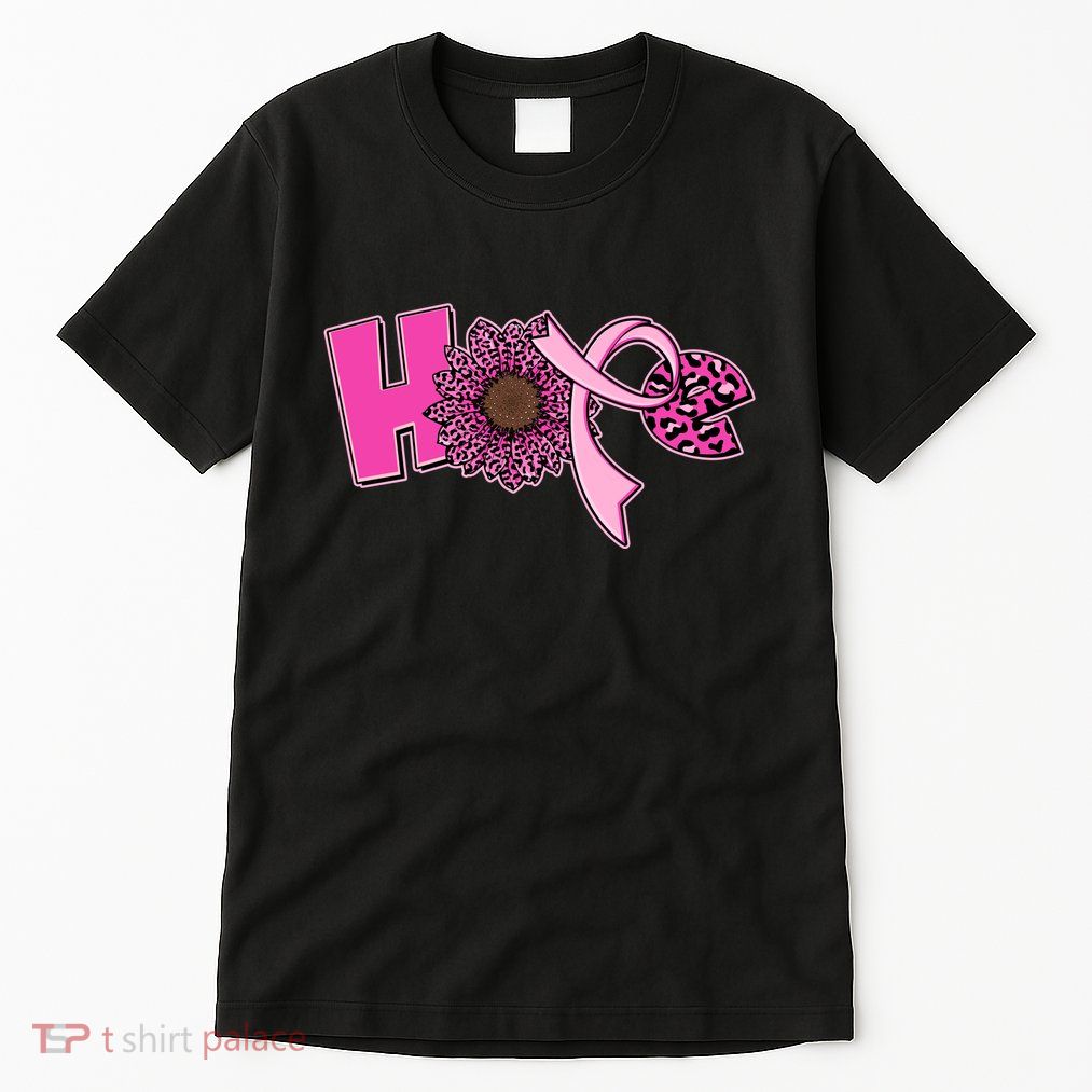 Hope Pink Leopard Print Sunflower Breast Cancer Awareness Tall T-Shirt
