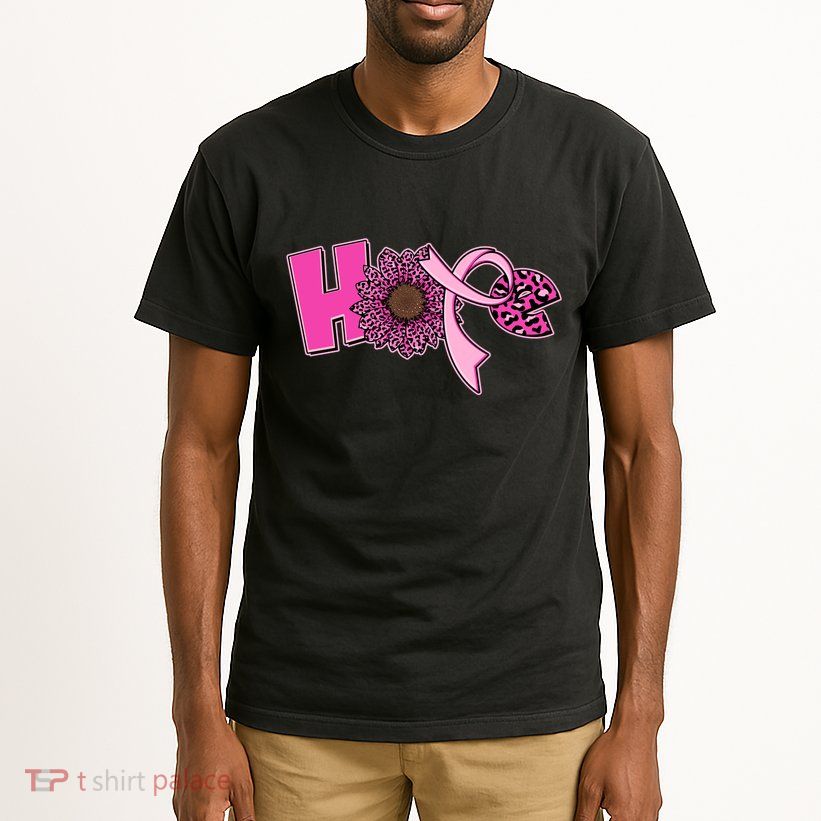 Hope Pink Leopard Print Sunflower Breast Cancer Awareness Tall T-Shirt