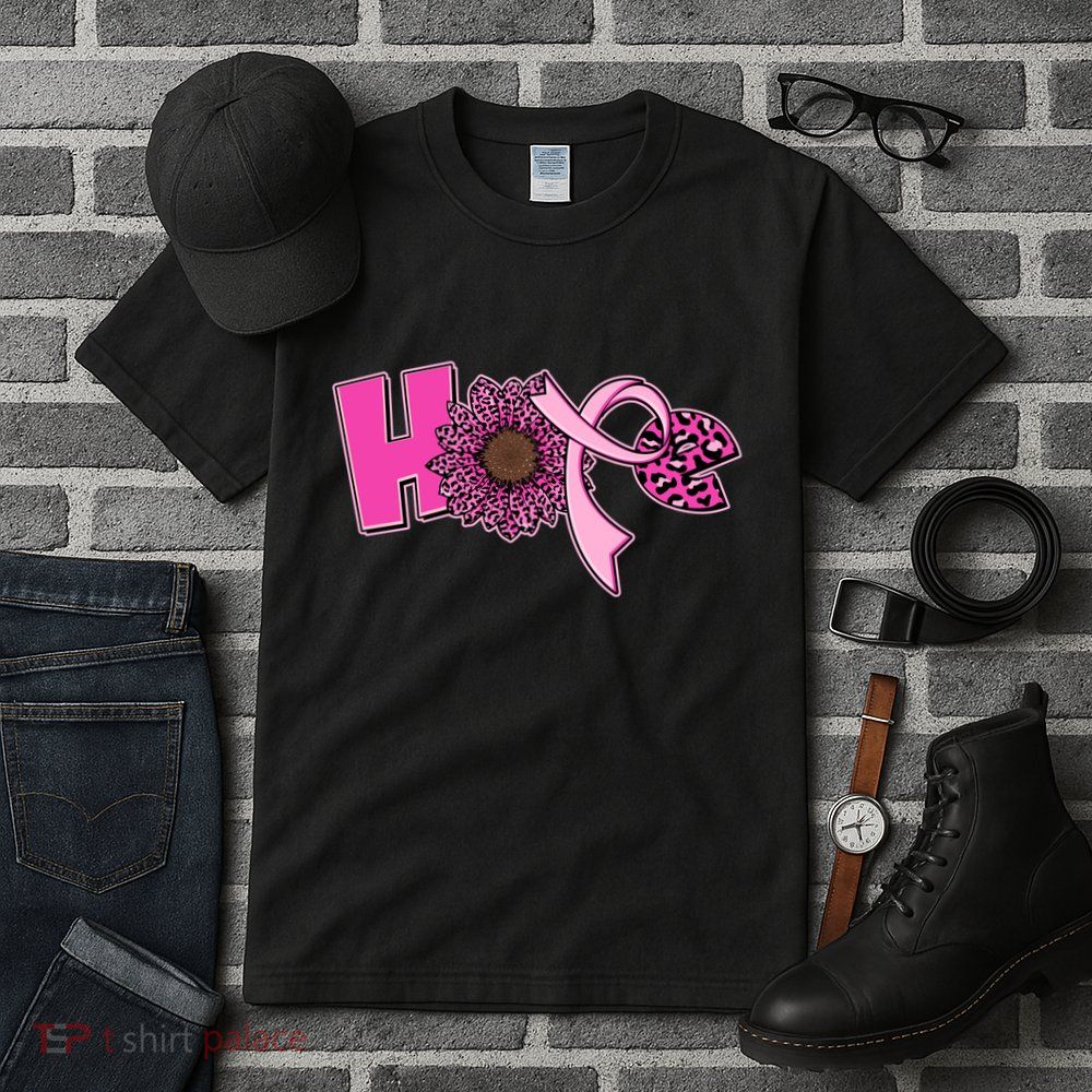 Hope Pink Leopard Print Sunflower Breast Cancer Awareness Tall T-Shirt