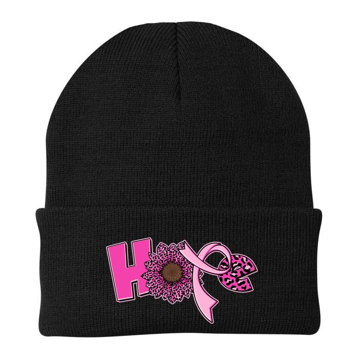 Hope Pink Leopard Print Sunflower Breast Cancer Awareness Beanie