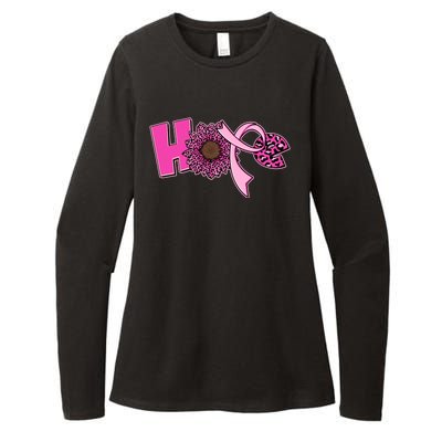 Hope Pink Leopard Print Sunflower Breast Cancer Awareness Womens CVC Long Sleeve Shirt