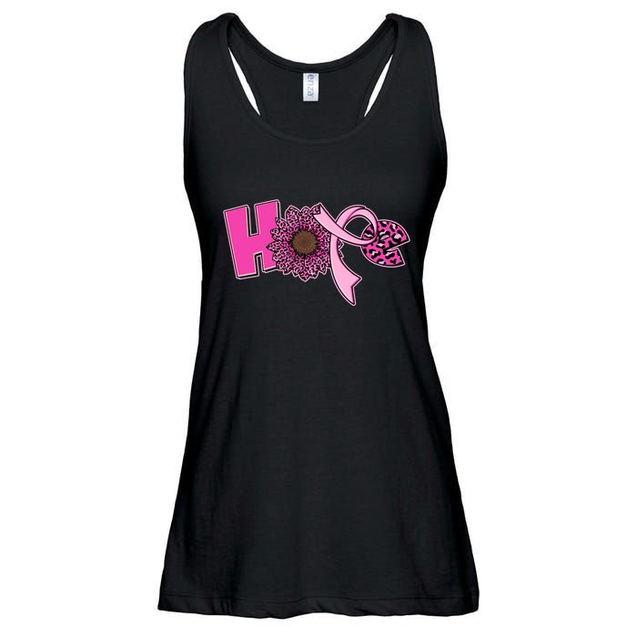 Hope Pink Leopard Print Sunflower Breast Cancer Awareness Ladies Essential Flowy Tank