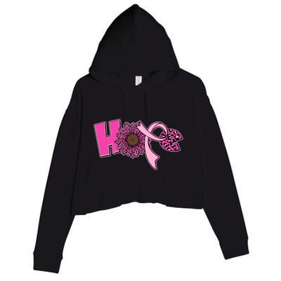 Hope Pink Leopard Print Sunflower Breast Cancer Awareness Crop Fleece Hoodie