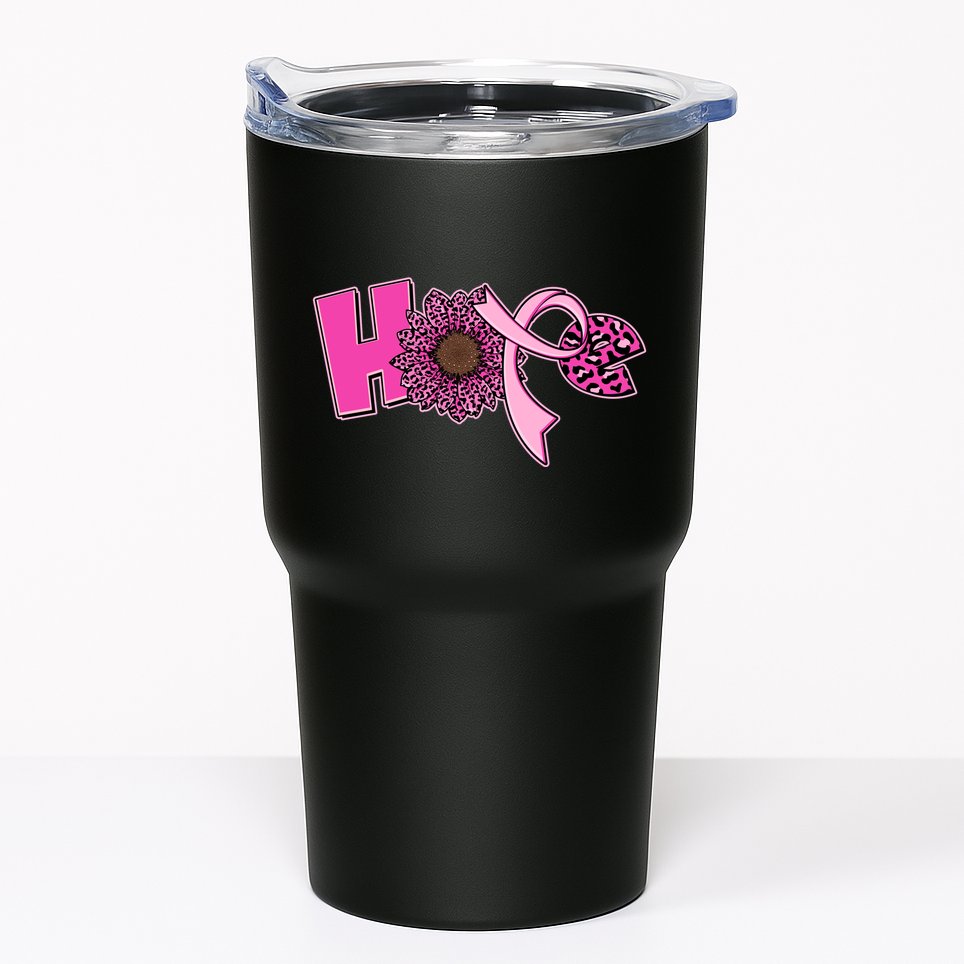 Hope Pink Leopard Print Sunflower Breast Cancer Awareness Tumbler